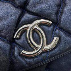 Pre Owned Chanel Bubble Quilt Chain shoulder Bag Navy Lambskin
