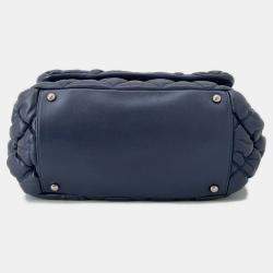 Pre Owned Chanel Bubble Quilt Chain shoulder Bag Navy Lambskin