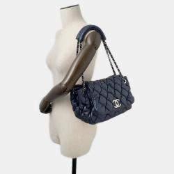 Pre Owned Chanel Bubble Quilt Chain shoulder Bag Navy Lambskin