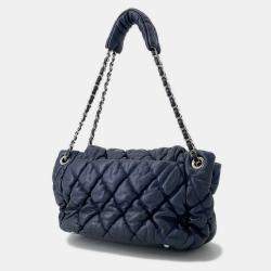 Pre Owned Chanel Bubble Quilt Chain shoulder Bag Navy Lambskin