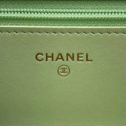Pre Owned Chanel Chanel19 Chain Wallet Light Green Lambskin