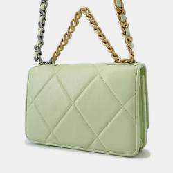 Pre Owned Chanel Chanel19 Chain Wallet Light Green Lambskin