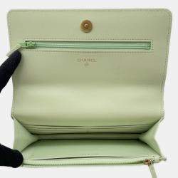 Pre Owned Chanel Chanel19 Chain Wallet Light Green Lambskin