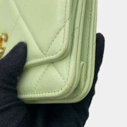 Pre Owned Chanel Chanel19 Chain Wallet Light Green Lambskin