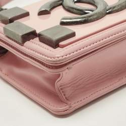 Pre Owned Chanel Boy Brick Pink Quilted Leather and Plexiglass Flap Bag