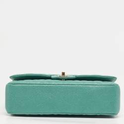 Pre Owned Chanel Classic Double Flap Green Caviar Quilted Leather Flap Bag