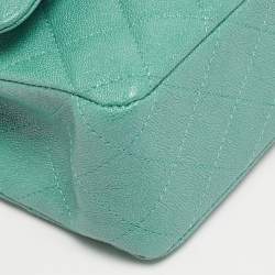 Pre Owned Chanel Classic Double Flap Green Caviar Quilted Leather Flap Bag