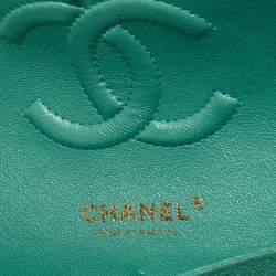 Pre Owned Chanel Classic Double Flap Green Caviar Quilted Leather Flap Bag