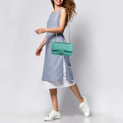 Pre Owned Chanel Classic Double Flap Green Caviar Quilted Leather Flap Bag