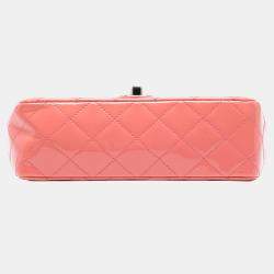 Pre Owned Chanel Pink Mini Rectangular Classic Patent Single Flap