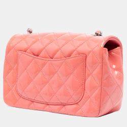 Pre Owned Chanel Pink Mini Rectangular Classic Patent Single Flap