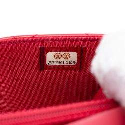 Pre Owned محفظة بسلسلة شانيل بوي جلد خروف مبطن أحمر