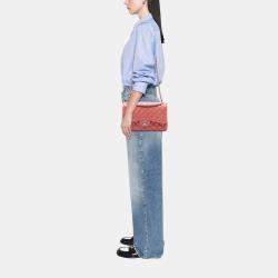 مملوكة مسبقًا حقيبة شانيل كلاسيك جلد لامبسكين وردي جامبو بقلاب مزدوج