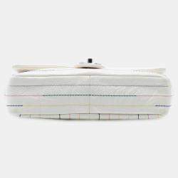Pre Owned Chanel White Distressed Calfskin Straight Line Stitch Flap