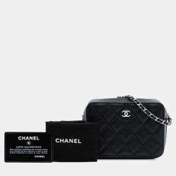 Pre Owned Chanel Black CC Quilted Caviar Camera Bag