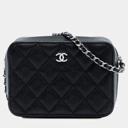 Pre Owned Chanel Black CC Quilted Caviar Camera Bag