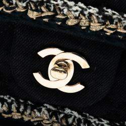 Pre Owned Chanel Black Medium Classic Denim Braided Single Flap