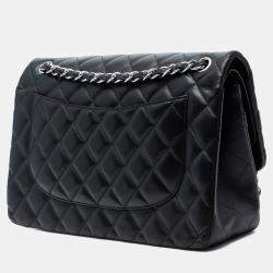 Pre Owned حقيبة شانيل جامبو كلاسيك جلد غنم أسود بقلّاب مزدوج