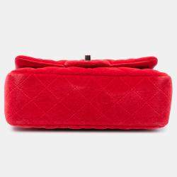 Pre Owned Chanel Red Mini Rectangular Classic Velvet Single Flap