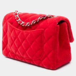 Pre Owned Chanel Red Mini Rectangular Classic Velvet Single Flap