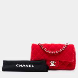 Pre Owned Chanel Red Mini Rectangular Classic Velvet Single Flap