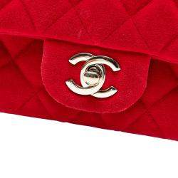 Pre Owned Chanel Red Mini Rectangular Classic Velvet Single Flap