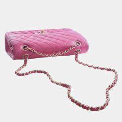 Pre Owned Chanel Pink Medium Classic Lambskin Double Flap