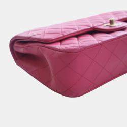 Pre Owned Chanel Pink Medium Classic Lambskin Double Flap