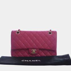 Pre Owned Chanel Pink Medium Classic Lambskin Double Flap