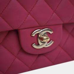 Pre Owned Chanel Pink Medium Classic Lambskin Double Flap