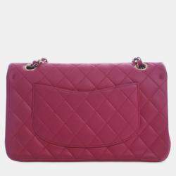 Pre Owned Chanel Pink Medium Classic Lambskin Double Flap