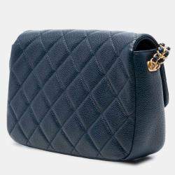 مملوكة مسبقًا Chanel Blue Mini Quilted Caviar Chain Soul Flap