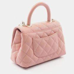 Pre Owned Chanel Coco Xxs Top Handle Chain Shoulder Handbag Leather Calfskin Pink Ghw