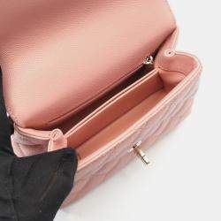 Pre Owned Chanel Coco Xxs Top Handle Chain Shoulder Handbag Leather Calfskin Pink Ghw