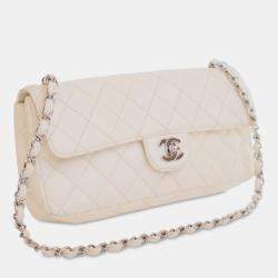Pre Owned Chanel White Classic Caviar East West Single Flap