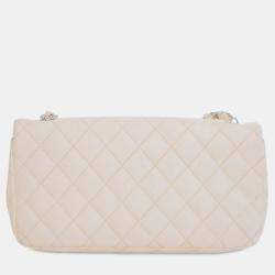 Pre Owned Chanel White Classic Caviar East West Single Flap