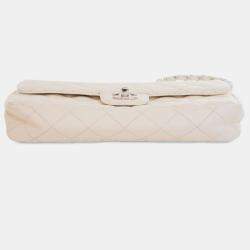 Pre Owned Chanel White Classic Caviar East West Single Flap