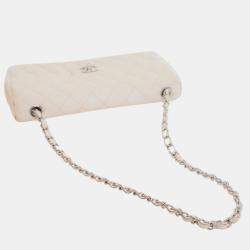 Pre Owned Chanel White Classic Caviar East West Single Flap