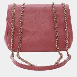 Pre Owned Chanel Pink Small Stitched Calfskin Covered CC Flap