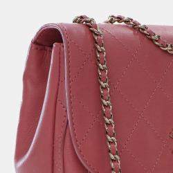 Pre Owned Chanel Pink Small Stitched Calfskin Covered CC Flap