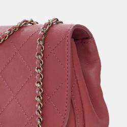 Pre Owned Chanel Pink Small Stitched Calfskin Covered CC Flap