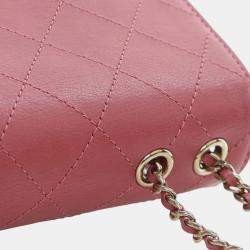 Pre Owned Chanel Pink Small Stitched Calfskin Covered CC Flap