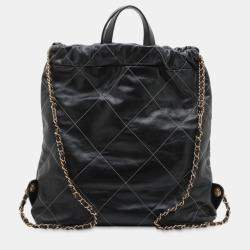 مملوكة مسبقًا Chanel Black Large Shiny Quilted Calfskin 22 Backpack