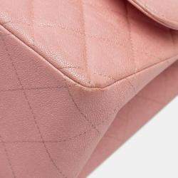 مملوكة مسبقًا حقيبة شانيل اليدوية كبيرة كلاسيكية جلد كافيار لؤلؤية وردية قلاب مزدوج