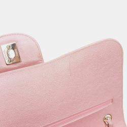 مملوكة مسبقًا حقيبة شانيل اليدوية كبيرة كلاسيكية جلد كافيار لؤلؤية وردية قلاب مزدوج