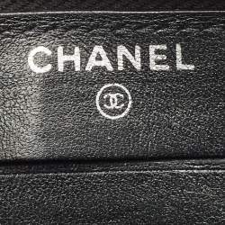 Pre Owned Chanel CC Black Camelia Embossed Leather Zip Around Wallet
