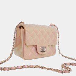 Pre Owned حقيبة شانيل فلاب صغير وردية لامعة جلد عجل بمفردها