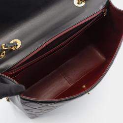 Pre Owned Chanel Vintage CC Maxi Jumbo Black Lambskin Quilted Flap Bag