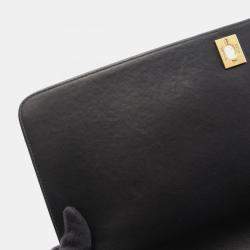 Pre Owned Chanel Vintage CC Maxi Jumbo Black Lambskin Quilted Flap Bag