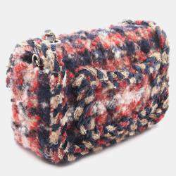 Pre Owned Chanel Charms Classic Single Flap Mini Braided Quilted Tweed Bag 